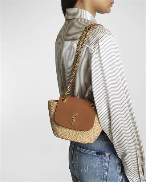 Saint Laurent Panier Mini YSL Flap Crossbody Basket Bag in Raffia